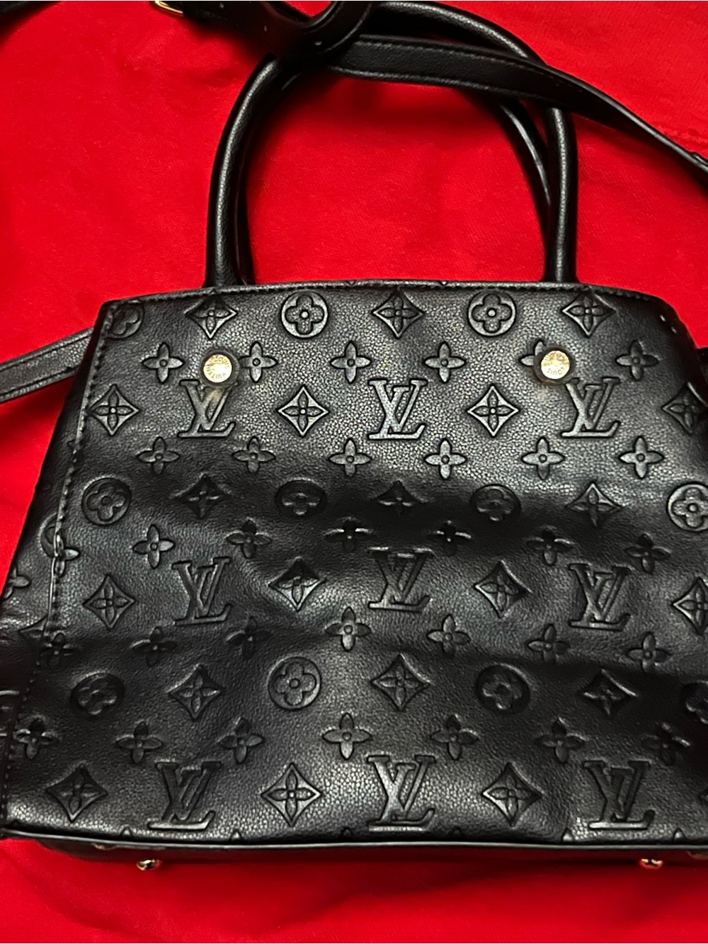 Louis Vuitton Black Embossed Monogram Shoulder Bag with Gold Hardware